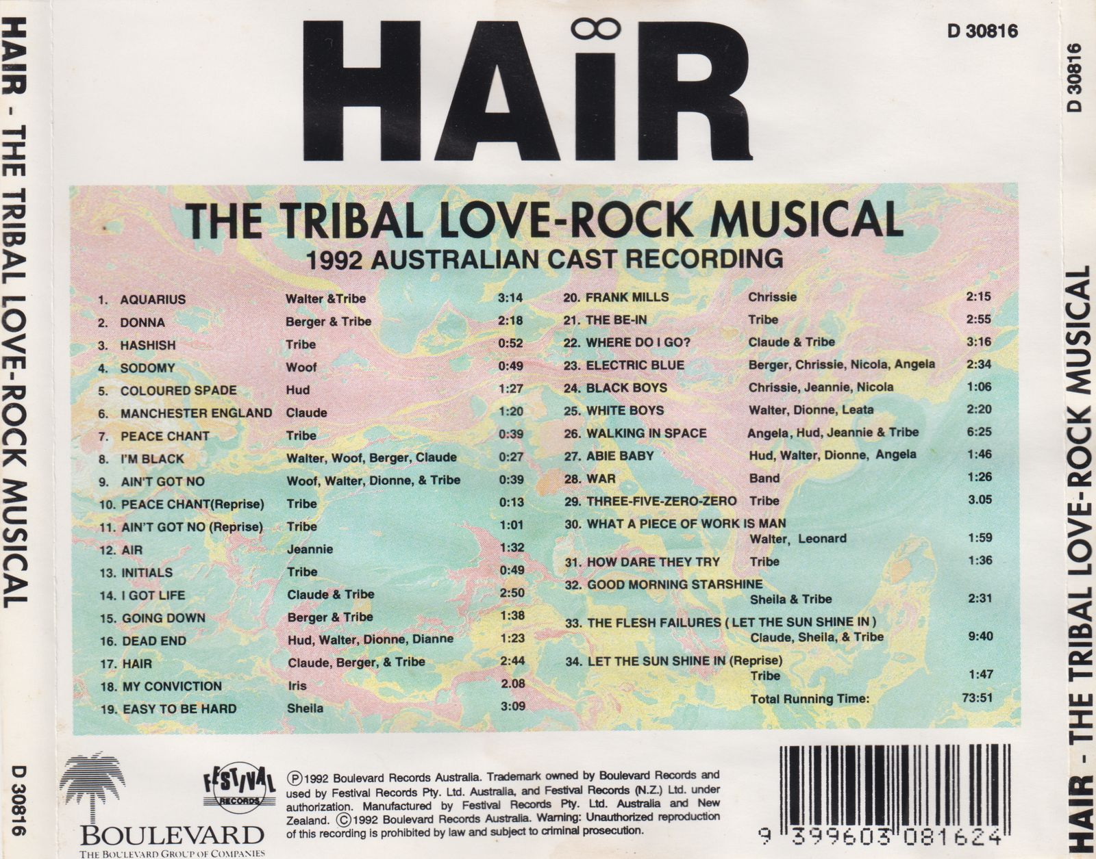Hair: The Tribal Love-Rock Musical (1992 Australian cast)