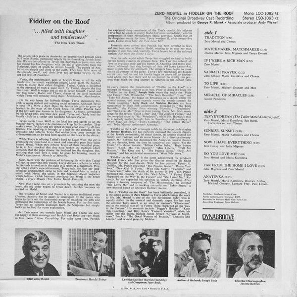 Harold Prince Presents: Zero Mostel in Fiddler on the Roof: A New Musical (the original Broadway cast recording)