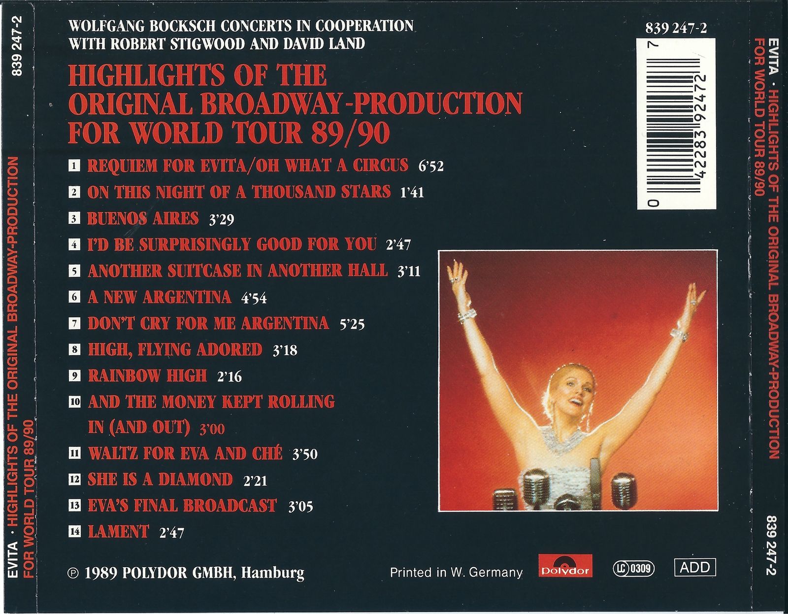 Evita: Highlights of the Original Broadway Production for World Tour 89/90